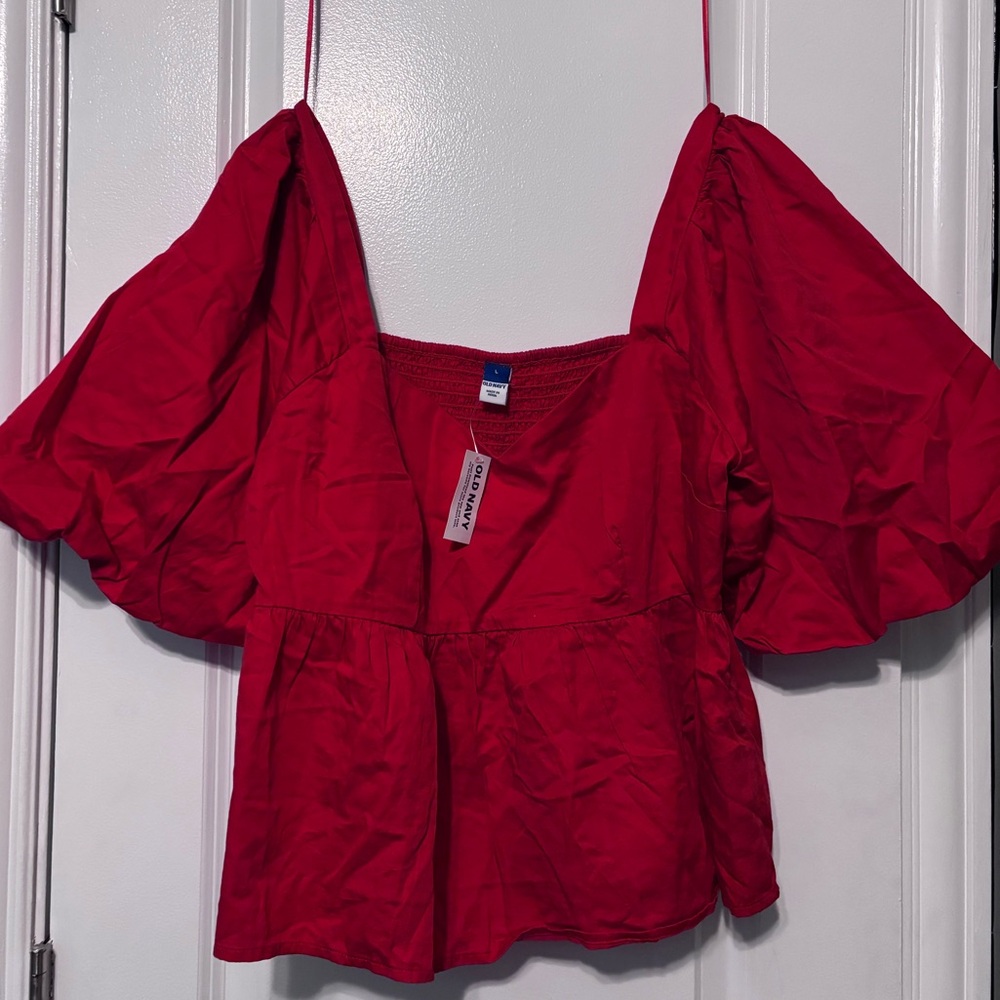 Old Navy Red Puff Sleeve Peplum Top
